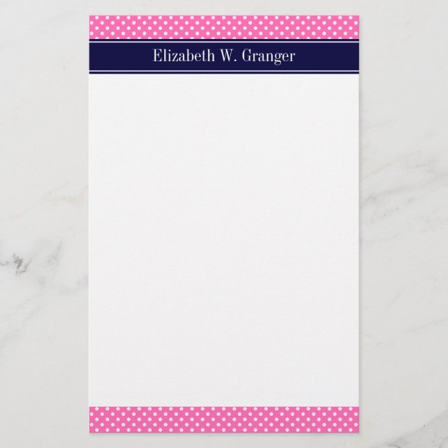 Hot Pink #2 Was Polka Dots Navy Blue Name Monogram Briefpapier (Vorderseite)