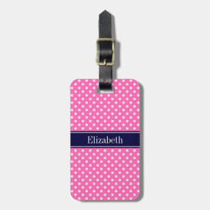 Hot Pink #2 Was Polka Dots Navy Blue Name Monogram Gepäckanhänger