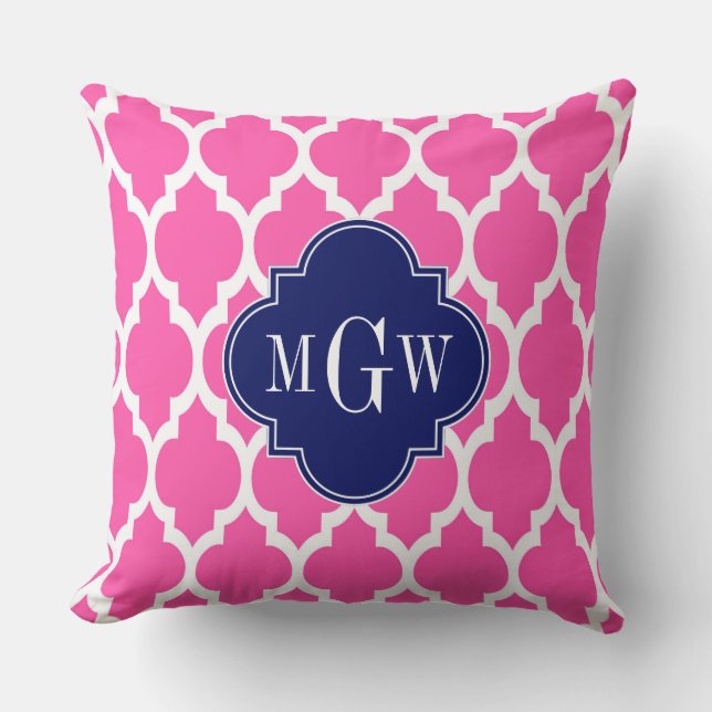 Hot Pink #2 Welch marokkanische #4 Navy Name Monog Kissen (Vorderseite)