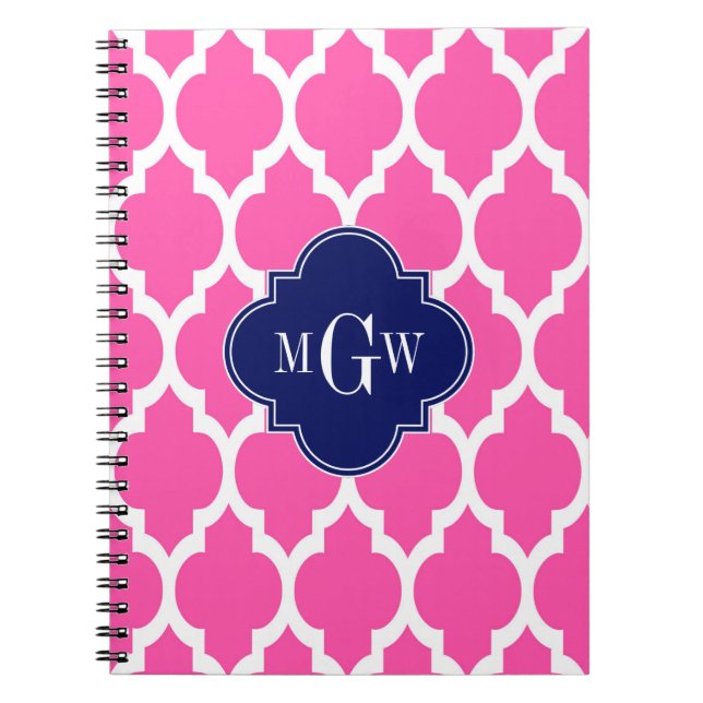 Hot Pink #2 Welch marokkanische #4 Navy Name Monog Notizblock (Vorderseite)