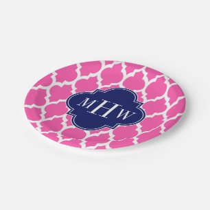 Hot Pink #2 Welch marokkanische #4 Navy Name Monog Pappteller