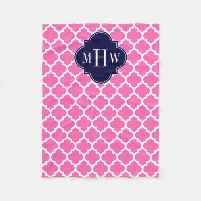 Hot Pink#2 Welches marokkanische #5 Navy 3 Monogra Fleecedecke (Vorderseite)