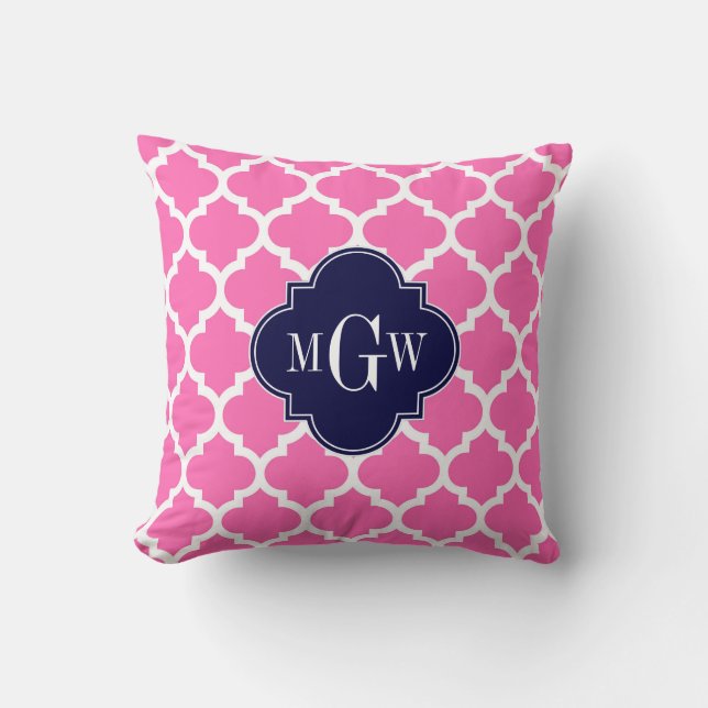 Hot Pink#2 Welches marokkanische #5 Navy 3 Monogra Kissen (Vorderseite)