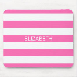 Hot Pink #2 White Horiz Preppy Strip Monogramm Mousepad