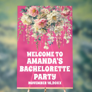 Hot Pink Acrylic Floral Bachelorette Begrüßungszei Acrylschild