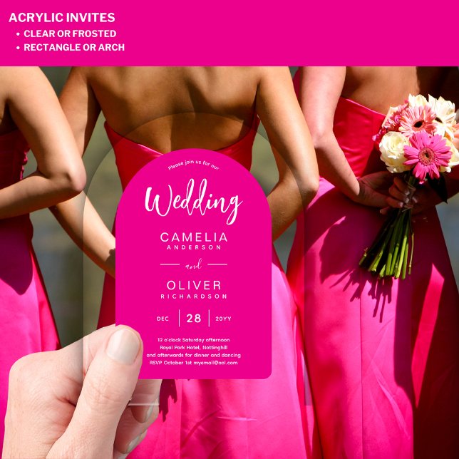 Hot Pink Akryllische Hochzeit lädt zur Modernität  Acryleinladungen (Von Creator hochgeladen)