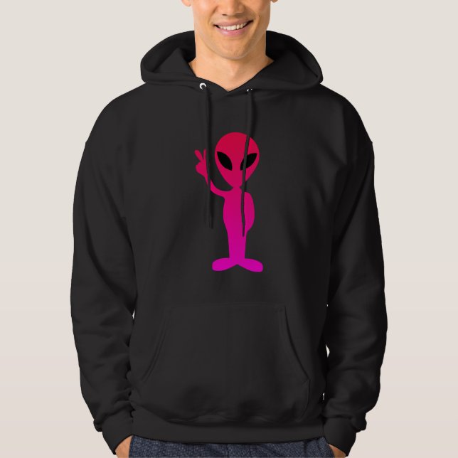 Hot Pink Alien auf Schwarz Hooded Sweatshirt (Vorderseite)