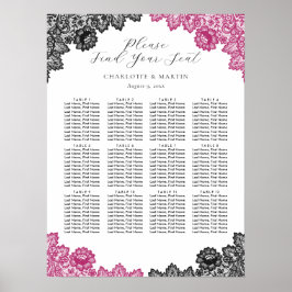 Hot Pink and Black Wedding Seating Chart 12 Poster
