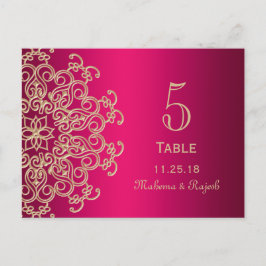 HOT PINK AND GOLD INDIAN WEDDING TABLE NUMBER CARD POSTKARTE