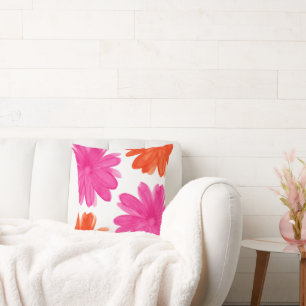 Hot Pink and Orange Watercolor Flowers Kissen