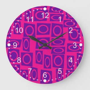 Hot Pink and Purple Fun Circle Square Pattern Große Wanduhr