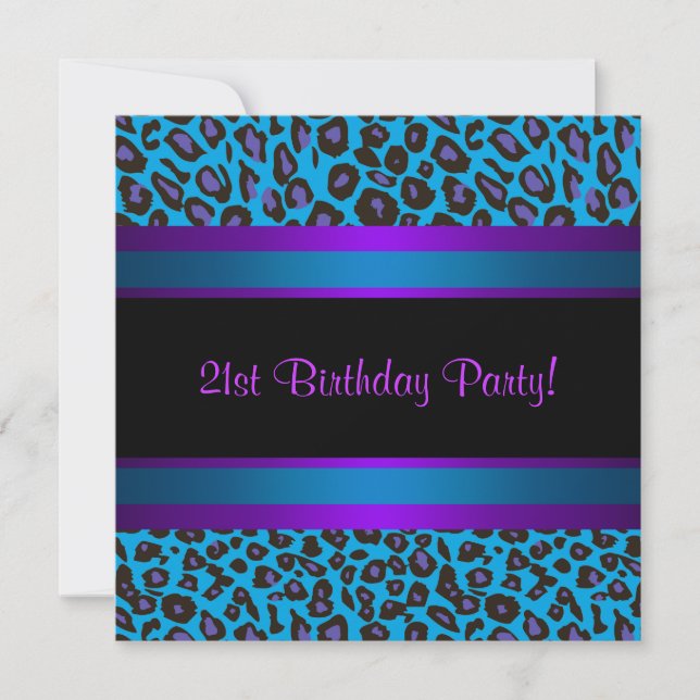 Hot Pink Aquamarin Blue Lila Leopard 21. Geburtsta Einladung (Vorderseite)
