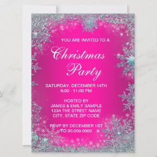 Hot Pink Aquamarin Blue Snowflake Weihnachten Part Einladung