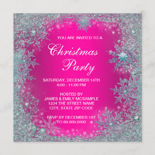 Hot Pink Aquamarin Blue Snowflake Weihnachten Part Einladung