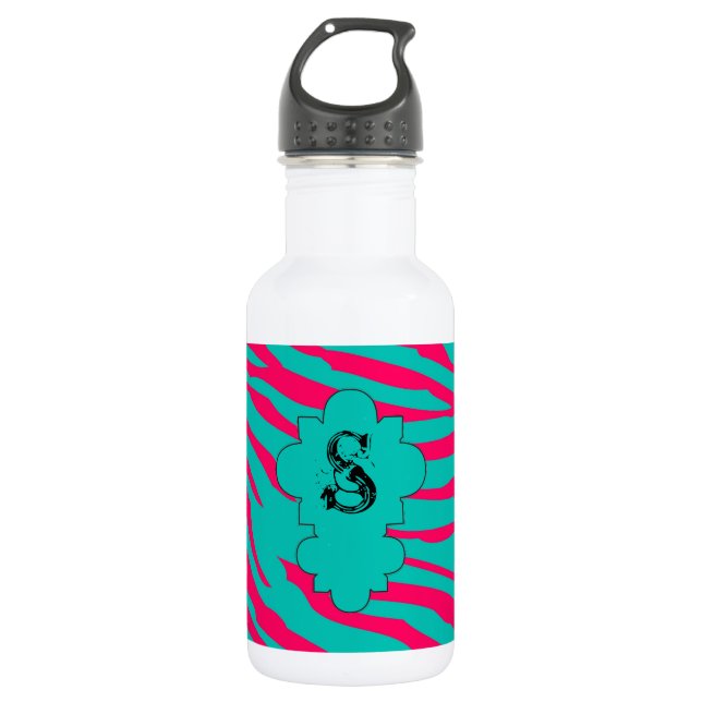 Hot Pink Aquamarin Zebra Print 32.oz. Trinkflasche (Vorderseite)