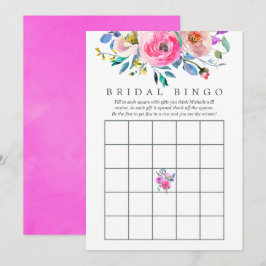 Hot-Pink-Aquarell-Brautparty Bingo Einladung