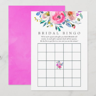 Hot-Pink-Aquarell-Brautparty Bingo Einladung