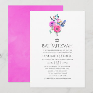 Hot-Pink-Aquarellbäder Mitzvah Einladung