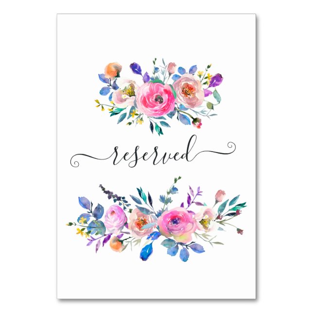 Hot-Pink-Aquarellblumen vorbehalten Tischnummer (Vorderseite)