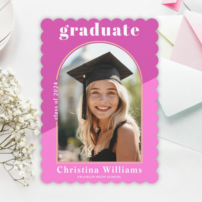 Hot Pink Arch Foto Stilvolle High School Abschluss Ankündigung (Hot Pink Arch Photo Stylish High School Graduation Announcement)