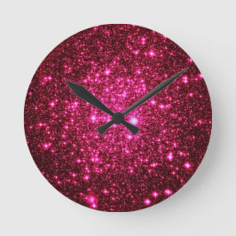 Hot Pink Astral Glitzer Runde Wanduhr