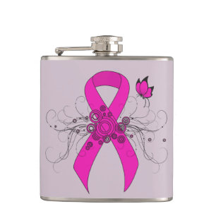 Hot Pink Awareness Band mit Butterfly Flachmann