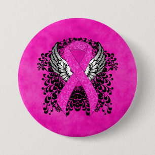Hot Pink Awareness Ribbon mit Flügeln Button