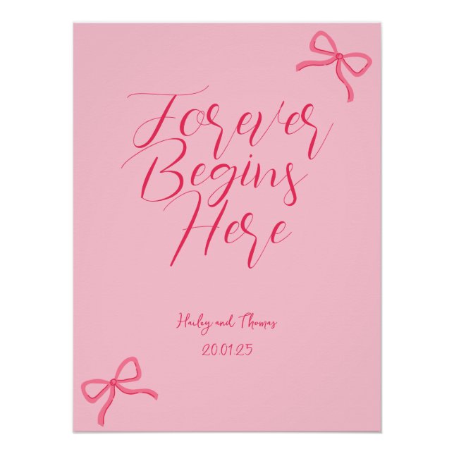 Hot Pink & Baby Pink Bow Hochzeitszeichen Poster (Vorderseite)