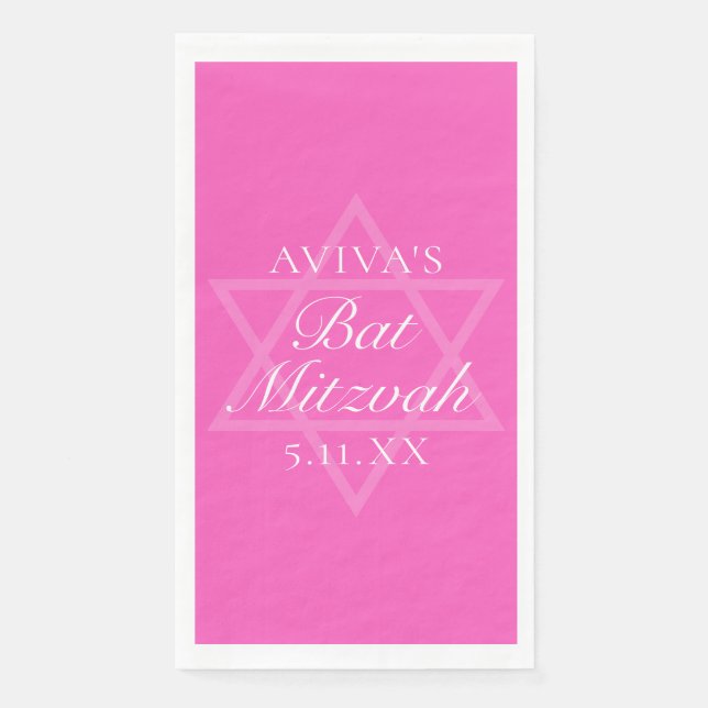Hot Pink Bat Mitzvah Party Star of David Custom Serviette (Vorderseite)