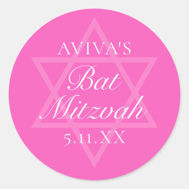 Hot Pink Bat Mitzvah Party Star von David Runder Aufkleber (Vorderseite)