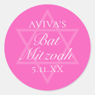 Hot Pink Bat Mitzvah Party Star von David Runder Aufkleber
