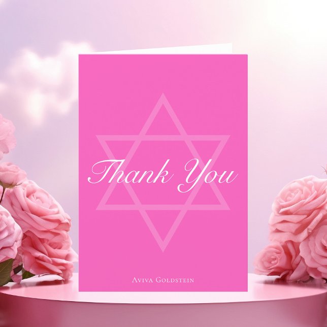 Hot Pink Bat Mitzvah Star von David Personalisiert Dankeskarte (Von Creator hochgeladen)