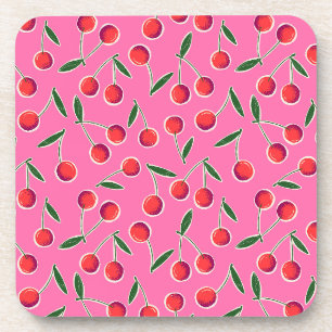 Hot Pink Berry Cherry Birthday Plastik Untersetzer