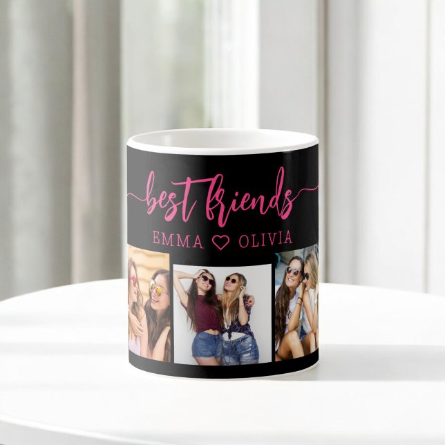 Hot Pink Best Friends 3 Foto Collage Keepake Kaffeetasse (Von Creator hochgeladen)