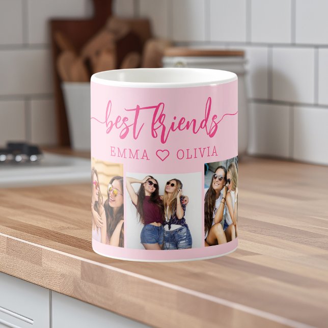 Hot Pink Best Friends 3 Foto Collage Keepake Kaffeetasse (Von Creator hochgeladen)