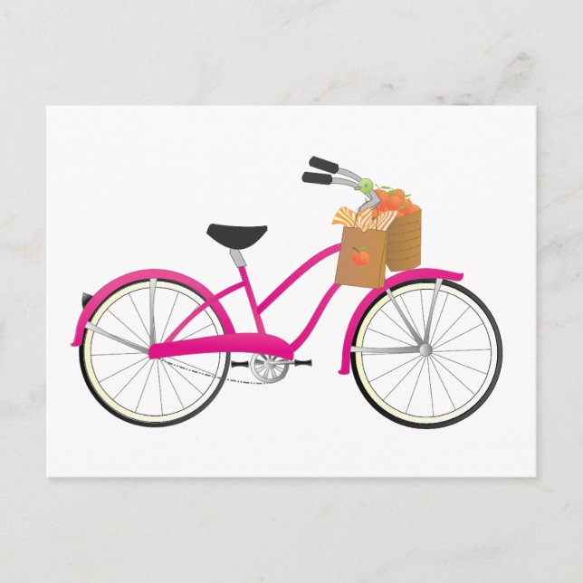 Hot PInk Bicycle with Orange Postkarte (Vorderseite)