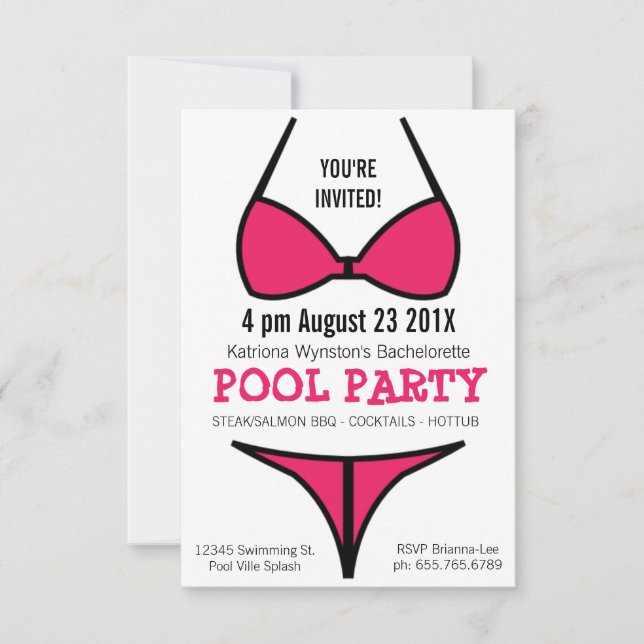 Hot Pink Bikini Ladys Junggeselinnen-Abschied Einladung (Vorderseite)