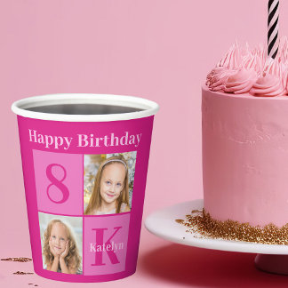 Hot Pink Birthday Girl Niedliches Custom Foto Part Pappbecher
