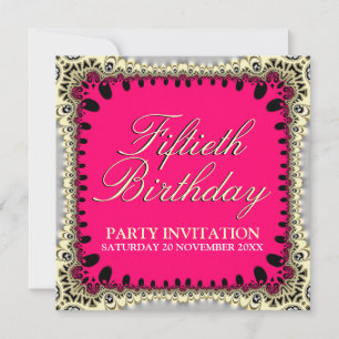 Hot Pink & Black 50. Tribal Lace Geburtstagsparty Einladung