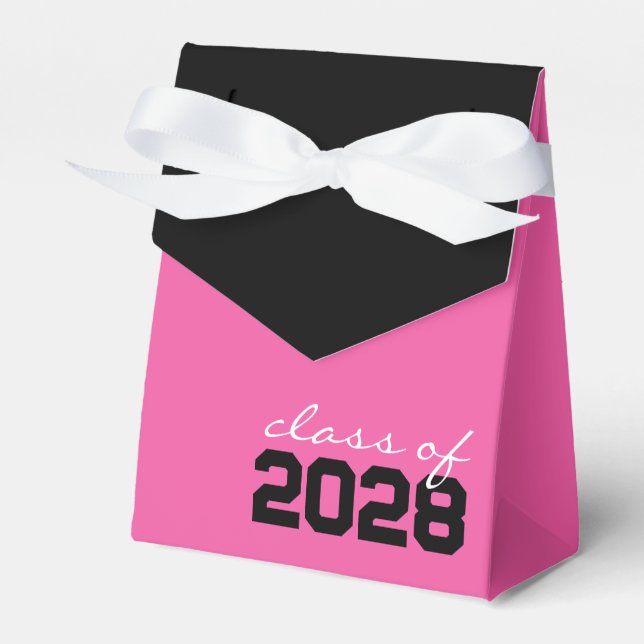 Hot Pink & Black Abschluss Gefälligkeitsboxen Geschenkschachtel (Vorderseite)