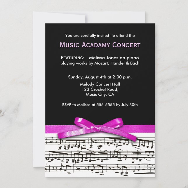 Hot Pink Black and White Music Konzert Einladung (Vorderseite)
