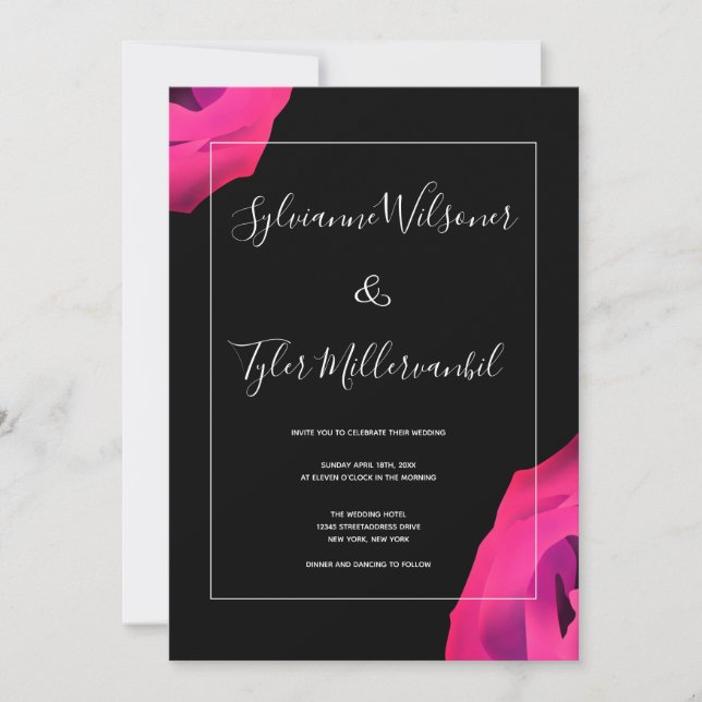 Hot Pink Black Bold Wedding Einladung (Vorderseite)