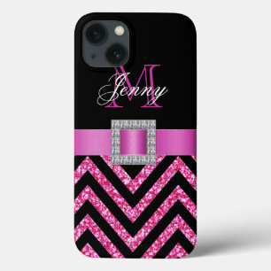 HOT PINK BLACK CHEVRON GLITTER GIRLY Case-Mate iPhone HÜLLE