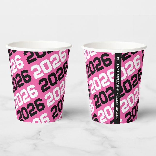 Hot Pink & Black Class Year Abschluss Pappbecher (Von Creator hochgeladen)