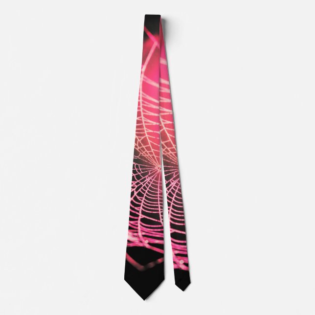 Hot Pink Black Creepy Spooky Spider Web Krawatte (Vorderseite)