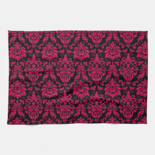 Hot Pink Black Damask Muster Handtuch
