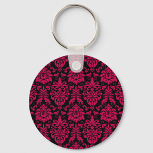 Hot Pink Black Damask Muster Schlüsselanhänger