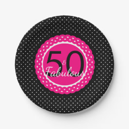Hot Pink Black Dots 50 & fabelhafte Geburtstagspar Pappteller