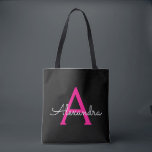 Hot Pink Black Girl Monogram Name Modern Tasche<br><div class="desc">Schwarz und heiß rosa Elegant Fügen Sie Ihren eigenen Namen Monogram Book Bag. Diese Büchertasche kann auf Ihren Vor- und Vornamen angepasst werden und als Geschenk für Weihnachten,  Geburtstag,  Brautparty oder Hochzeit.</div>