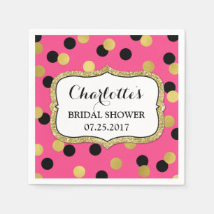 Hot Pink Black Gold Confetti Brautparty Serviette